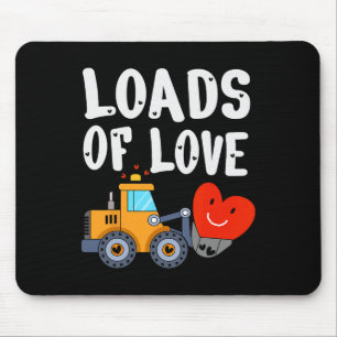 Cute Valentine Day Bulldozer Loads Of Love Vehicle Mouse Mat