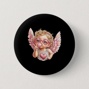 Cute Valentine Day Cute Blowing Bubble Cupid With 6 Cm Round Badge