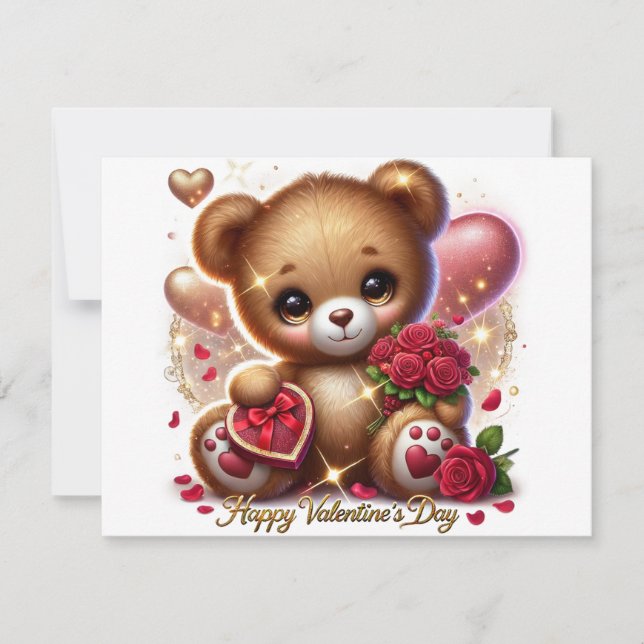 Cute Valentine' Day Teddy Themed Bear Cards  (Front)