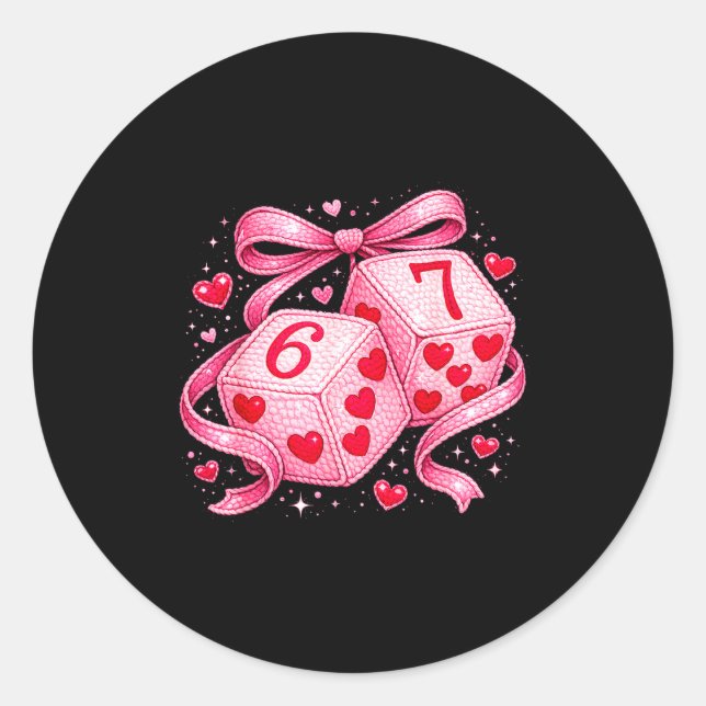 Cute Valentine Dice 6 7 Plush Hearts Nk Aesthetic  Classic Round Sticker (Front)