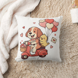 Cute Valentine Dog Scooter Heart Balloons Custom Cushion