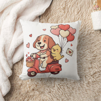 Cute Valentine Dog Scooter Heart Balloons Custom Cushion