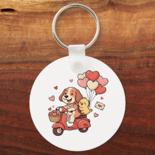 Cute Valentine Dog Scooter Heart Balloons Custom Key Ring