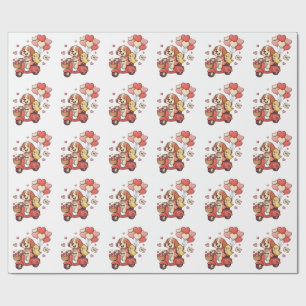 Cute Valentine Dog Scooter Heart Balloons Custom Wrapping Paper