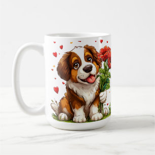 Cute Valentine Dog With Flowers Coffee Mug Gift