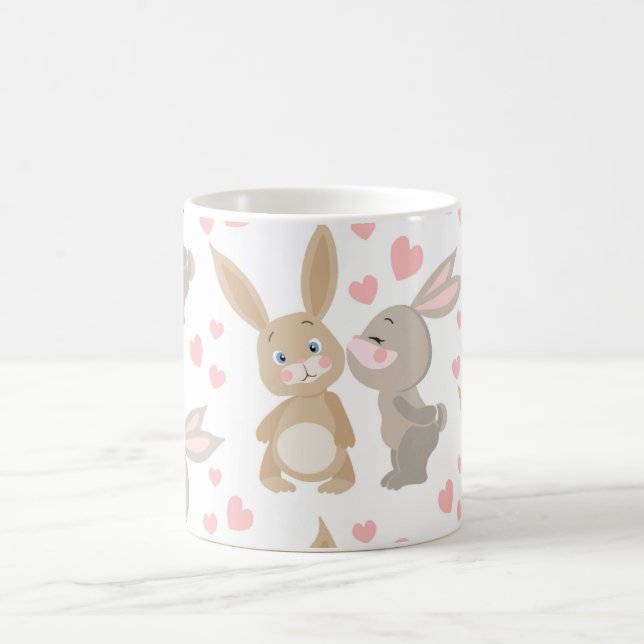 Cute Valentine Enamoured Bunnies  Coffee Mug (Center)