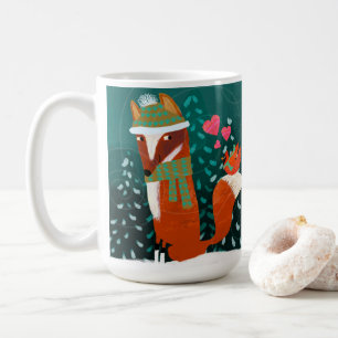 Cute Valentine Fox and Cardinal Heart Ceramic Mug