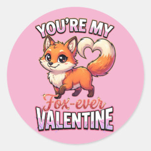 Cute Valentine Fox – You’re My Fox-Ever Valentine Classic Round Sticker