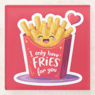 Cute Valentine French Fries Pun Glass Coaster