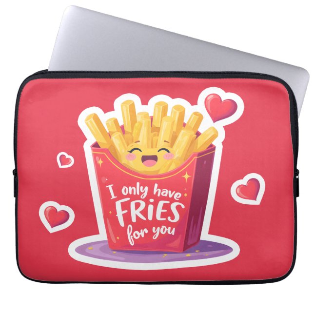 Cute Valentine French Fries Pun Laptop Sleeve (Front)