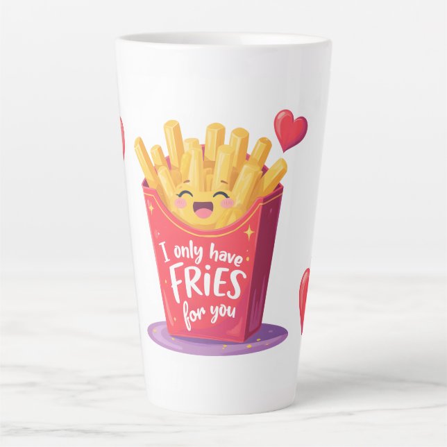 Cute Valentine French Fries Pun Latte Mug (Front)