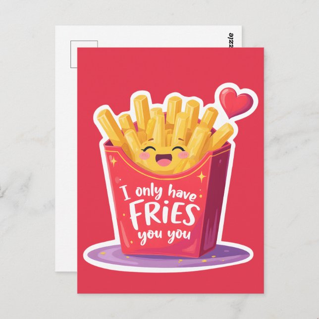Cute Valentine French Fries Pun Postcard (Front/Back)