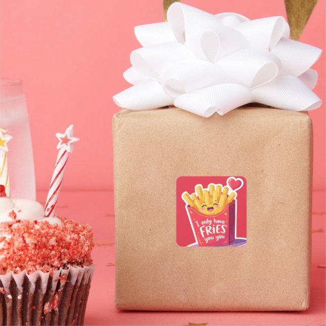 Cute Valentine French Fries Pun Square Sticker (Party)