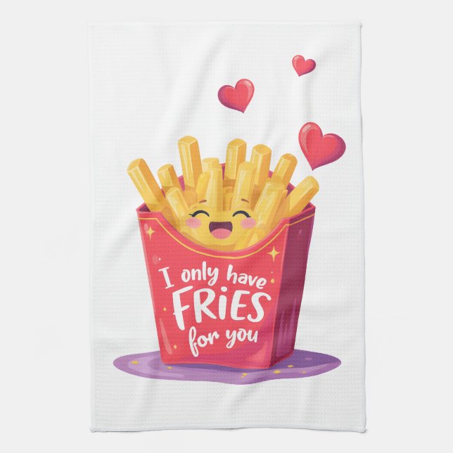 Cute Valentine French Fries Pun Tea Towel (Vertical)