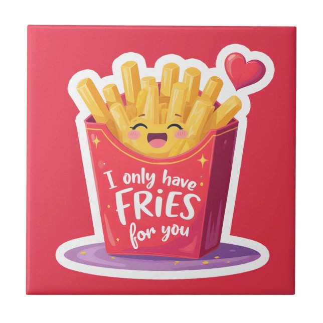 Cute Valentine French Fries Pun Tile (Front)