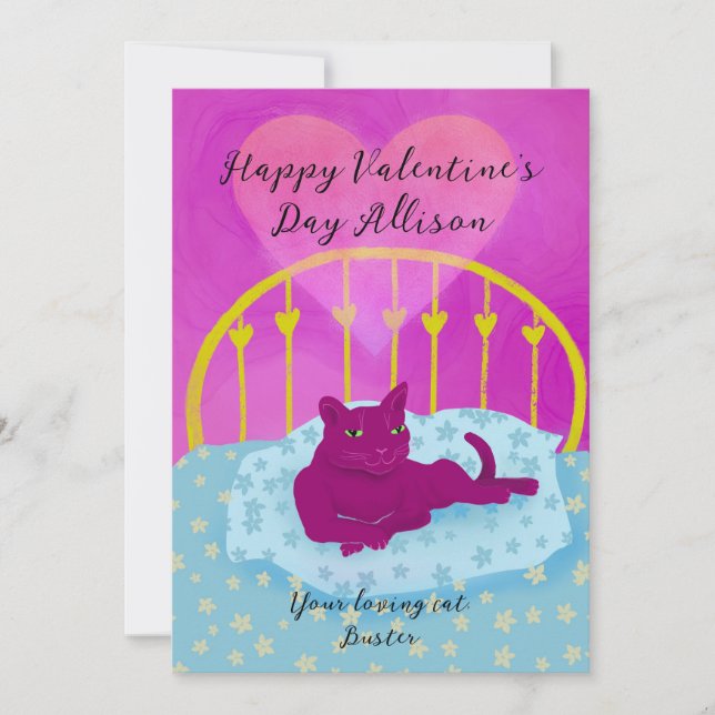 Cute Valentine From the Cat  Holiday Card (Front)