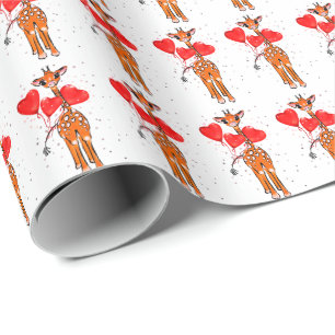 Cute valentine giraffe with heart balloons  wrapping paper