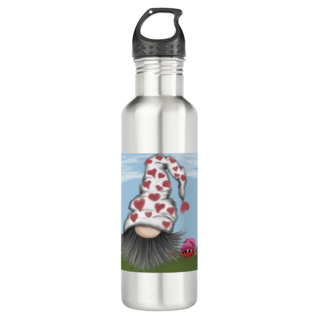Cute Valentine Gnome 710 Ml Water Bottle (Front)