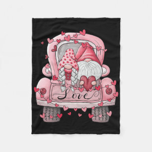 Cute Valentine Gnome Couple On Red Truck Love Chec Fleece Blanket