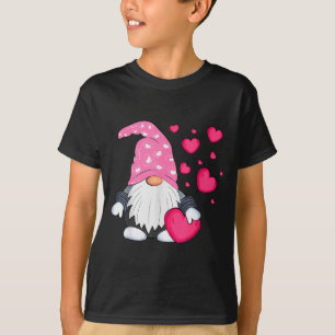 Cute Valentine Gnome Holding Heart Balloon Peace L T-Shirt