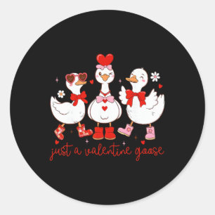 Cute Valentine Goose Trio Hearts Coquette Bows Boo Classic Round Sticker