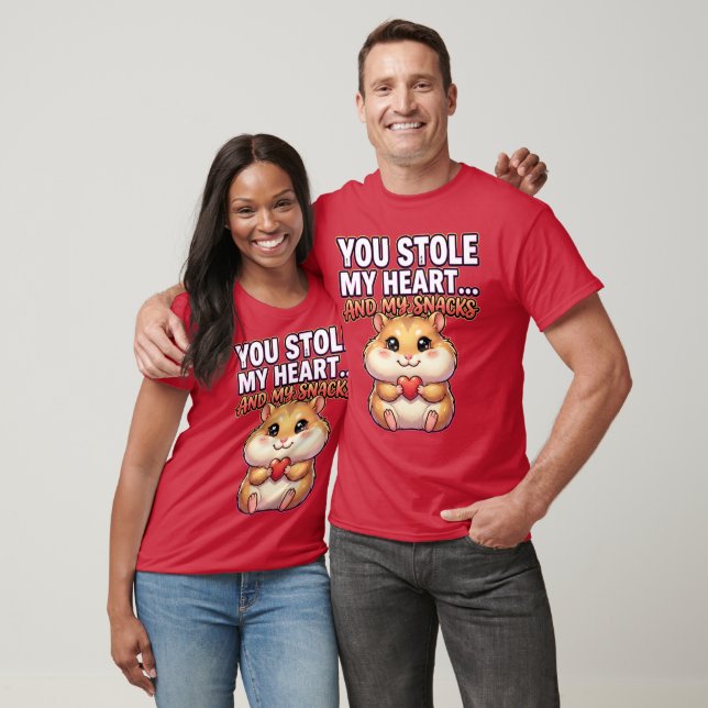Cute Valentine Hamster–You Stole My Heart & Snacks T-Shirt (Unisex)