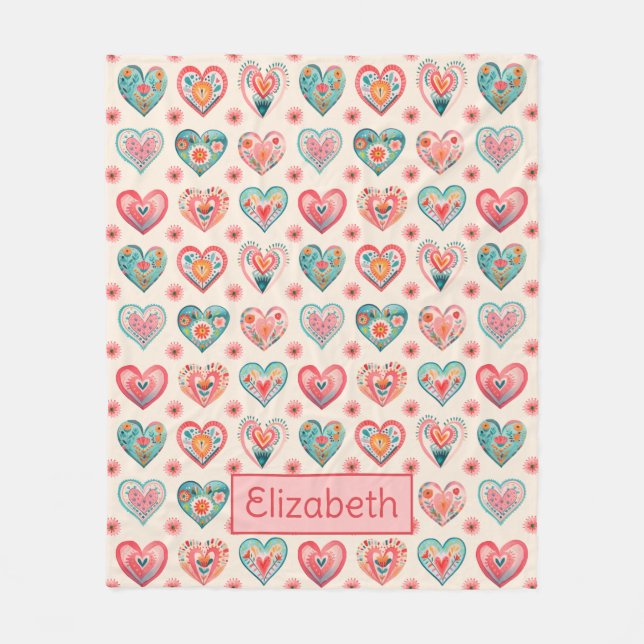 Cute Valentine Heart Pattern Fleece Blanket (Front)