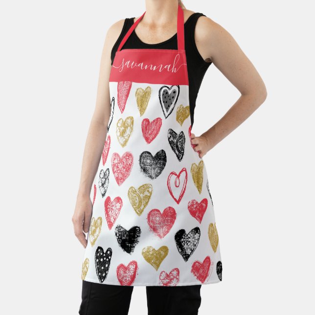 Cute Valentine Heart Pattern Monogram Apron (Insitu)