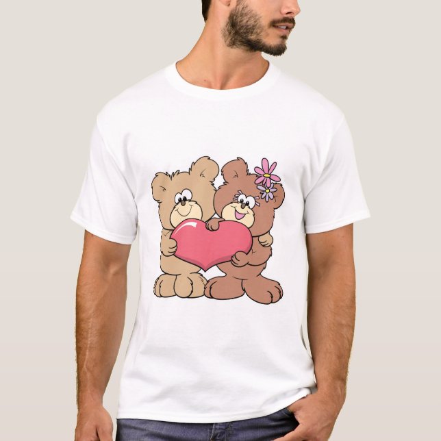 cute valentine heart teddy bear couple T-Shirt (Front)