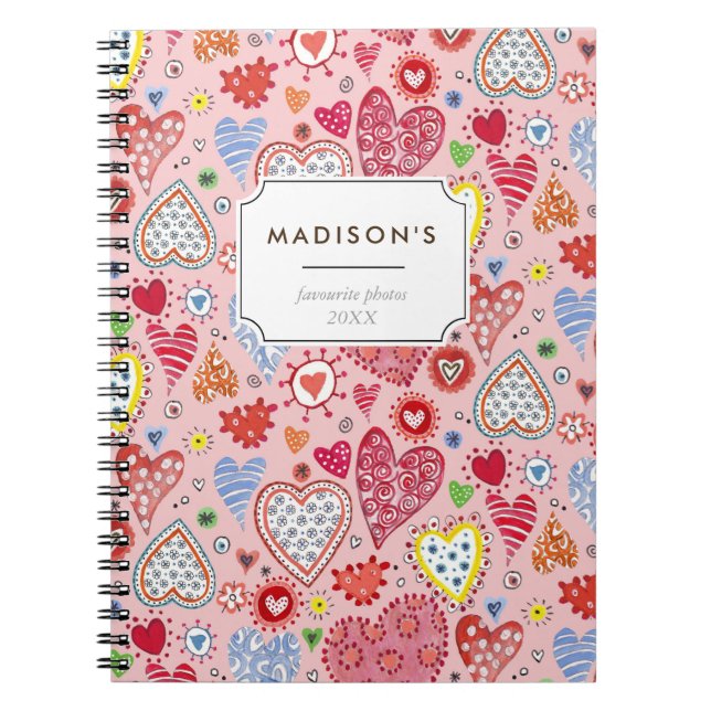 Cute Valentine hearts love pink pattern Notebook (Front)