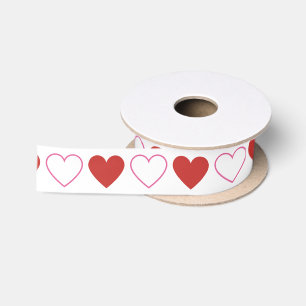 Cute Valentine Hearts Red White Pink Pattern Satin Ribbon