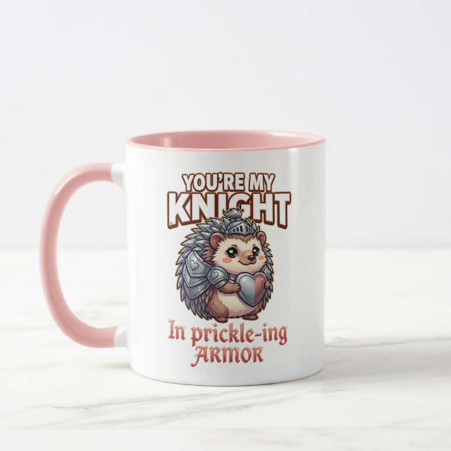 Cute Valentine Hedgehog – Knight in Prickly Armor Mug (Left)