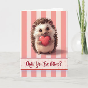 Cute Valentine Hedgehog Quill You be Mine Card
