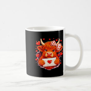 Cute Valentine Highland Cow With Heart Bow Western Coffee Mug