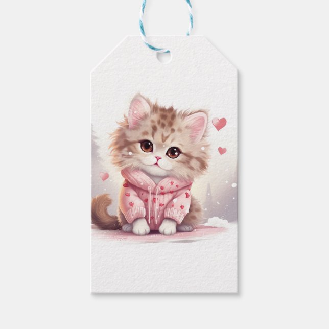 Cute Valentine kitty Gift Tags (Front)
