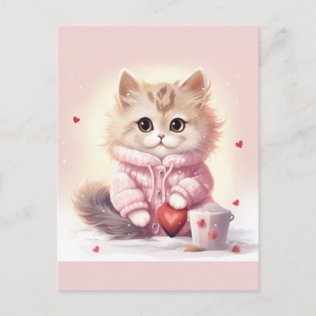 Cute Valentine kitty Postcard (Front)