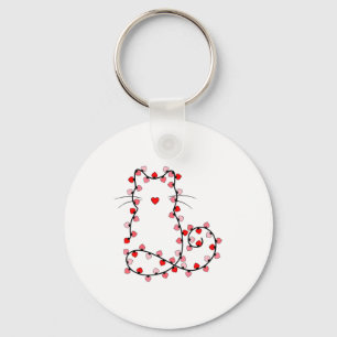 Cute Valentine Lights Cat Heart Love Valentines Da Key Ring