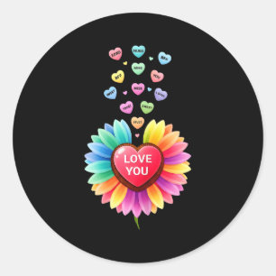 Cute Valentine Love Sunflower Hearts Candy For Gir Classic Round Sticker