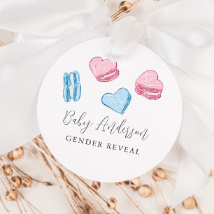 Cute Valentine Macarons Hearts Gender Reveal Favour Tags