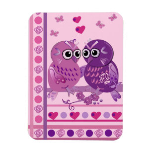 Cute valentine magnet with cartoon owls