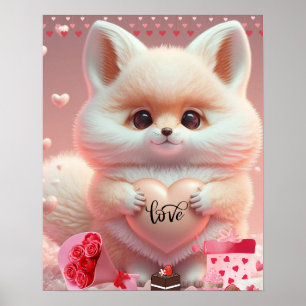 Cute valentine orange fox holding heart Love Art Poster