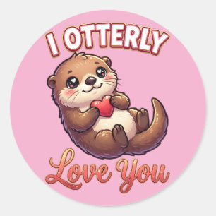 Cute Valentine Otter – I Otterly Love You Classic Round Sticker