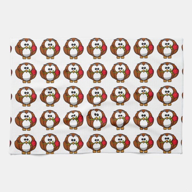 Cute Valentine Owl Tea Towel (Horizontal)