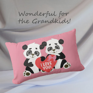 Cute Valentine Panda Bears Pink Lumbar Cushion