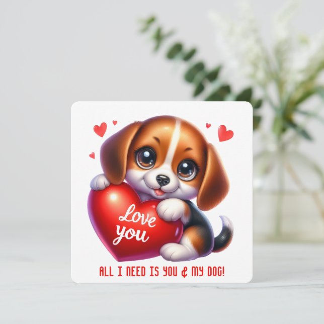 Cute Valentine Puppy - Valentine's Day Card (Standing Front)