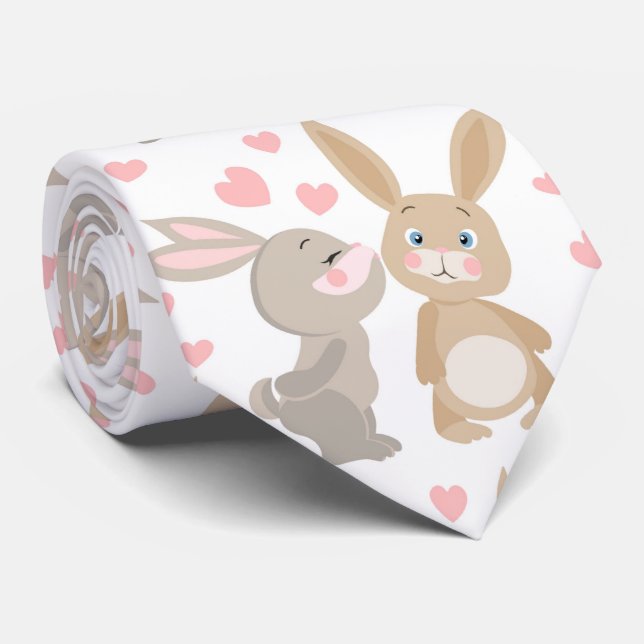 Cute Valentine Rabbits  Tie (Rolled)