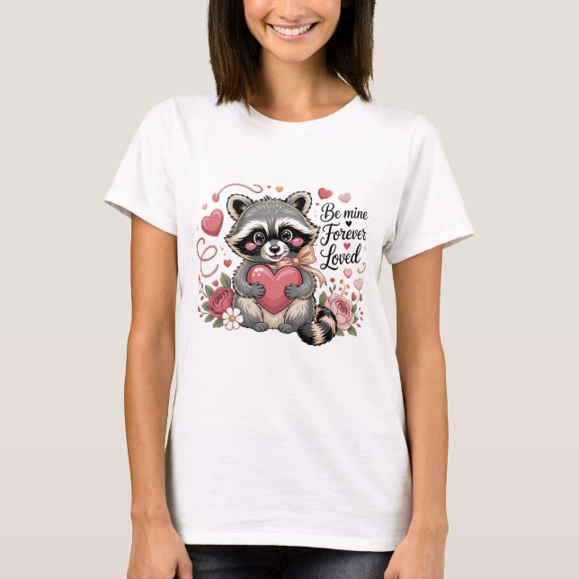 Cute Valentine Racoon Be Mine Forever Loved T-Shirt (Front)