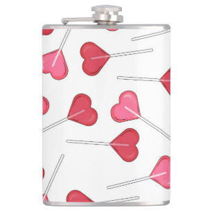 Cute Valentine Red Heart Lollipop Pattern Hip Flask