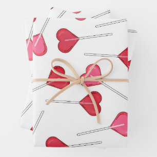 Cute Valentine Red Heart Lollipop Pattern Wrapping Paper Sheet