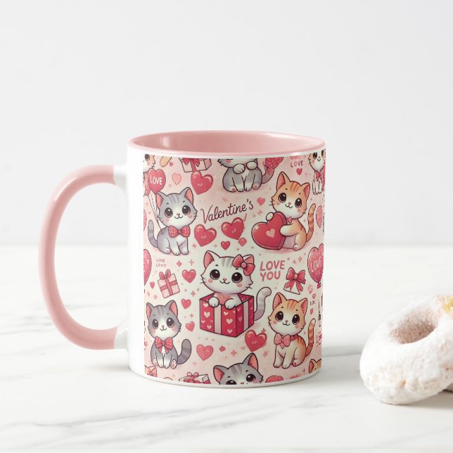 Cute Valentine’s Day Cat Mug – Gift for Cat Lovers (With Donut)